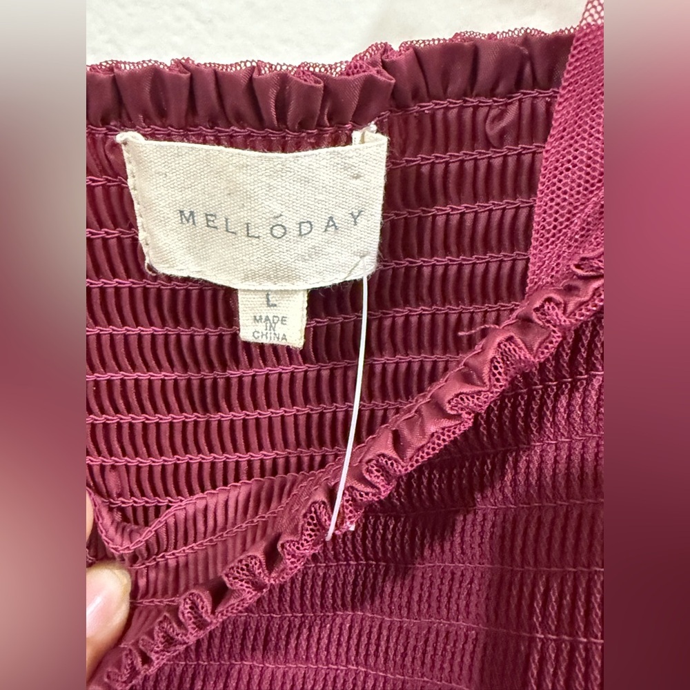 MELLODAY Girls' Burgundy Ruffle-Strap Tulle Maxi Dress - Picture 6 of 6